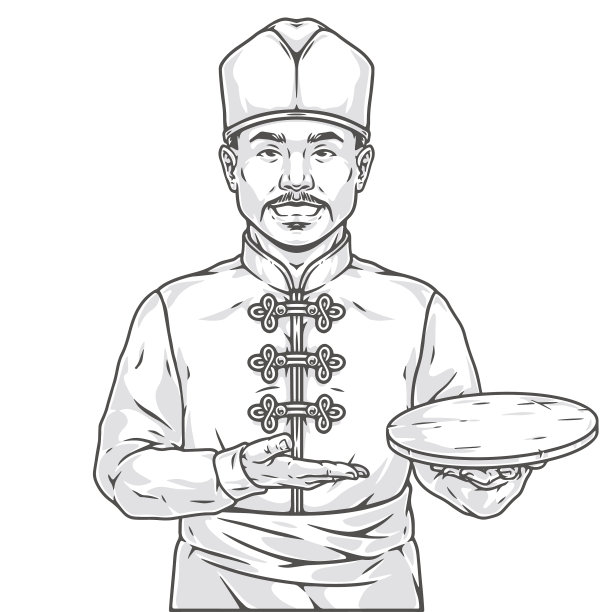 中餐馆厨师贴纸单色图片下载