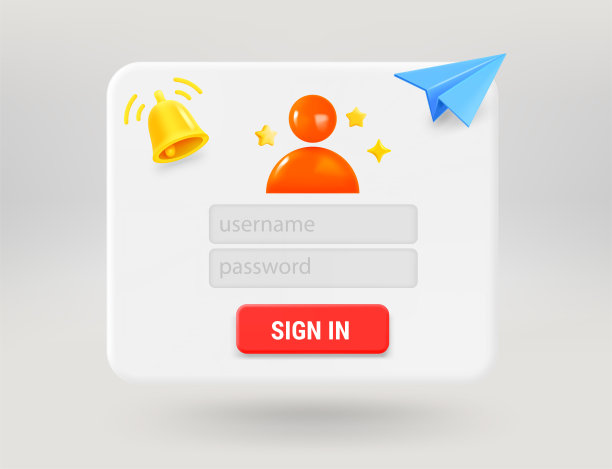 弹出窗口与签到，蓝色的飞机，个人资料图标和金钟。订阅的概念。三维矢量插图图片下载