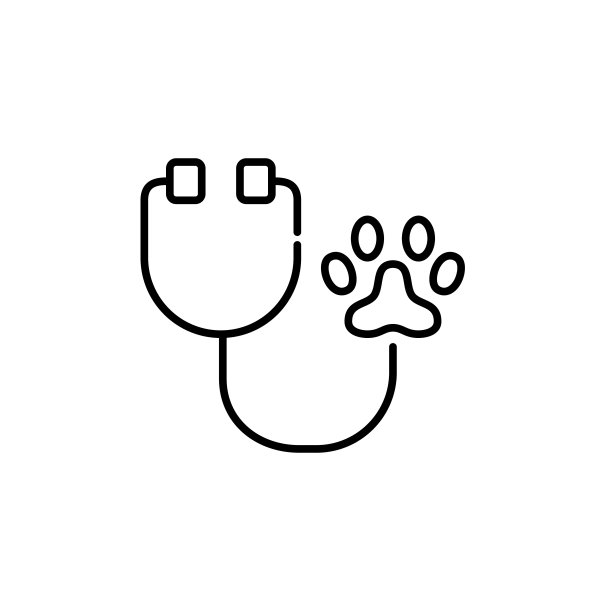 兽医医院服务。听诊器和爪子符号。像素完美，可编辑的笔画线图标图片下载