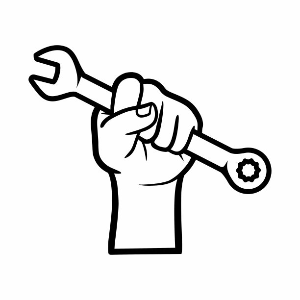 手和扳手轮廓图标矢量插图图片下载