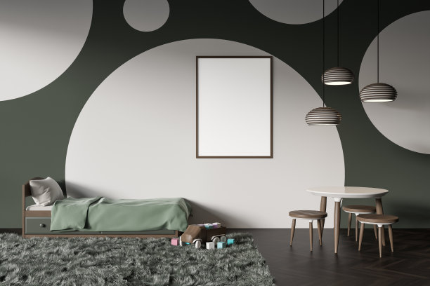 正面视图的黑暗婴儿房与空白色海报图片下载