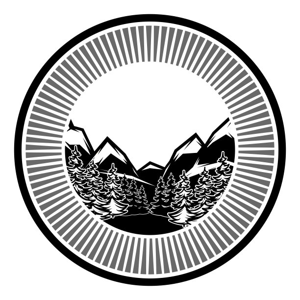 矢量徽章模板设计与山和森林。自然元素图片下载
