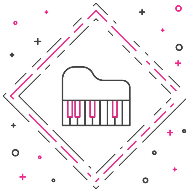 线条大钢琴图标孤立在白色背景上。乐器。彩色轮廓概念。向量图片下载