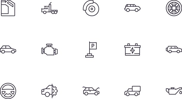 汽车的概念。汽车线路图标设置。收集矢量标志在时尚的平面风格的网站，互联网商店和商店，书籍和传单。优质图标隔离在白色背景上图片下载