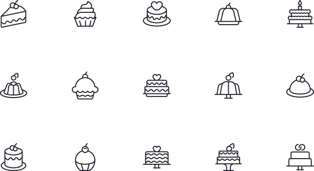 现代高品质蛋糕线性图标合集，适用于网站、宣传单、banner和网店图片下载