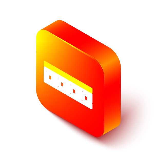 等距线古希腊图案图标孤立在白色背景上。橙色方形按钮。向量图片下载