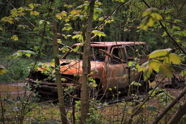 被遗弃烧毁的越野车图片下载