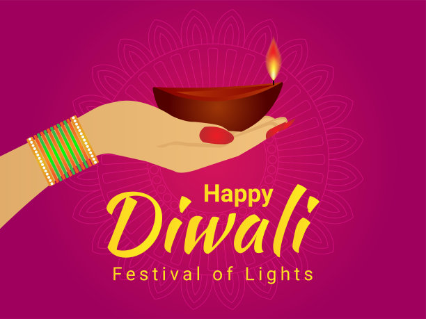 快乐排灯节灯在手和兰戈里艺术生动的品红背景图片下载