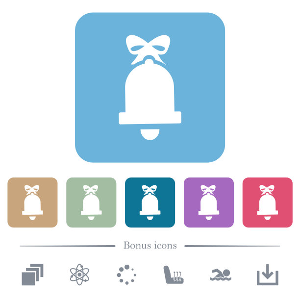 圣诞钟平面图标上的颜色圆角正方形背景图片下载