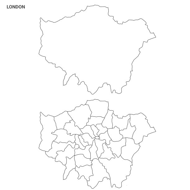 大伦敦行政地图——空白的郡或区轮廓图片下载