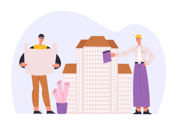 建筑工程工人。男建筑工程师拿着蓝图。团队规划建筑、地产图片下载