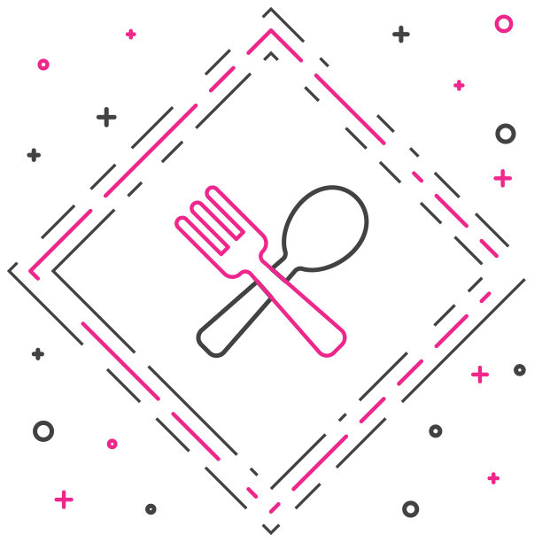 线交叉叉子和勺子图标孤立在白色背景。烹饪用具。餐具的迹象。彩色轮廓概念。向量图片下载