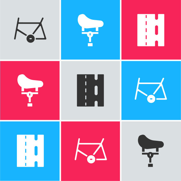 设置自行车车架，座位和车道图标。向量图片下载