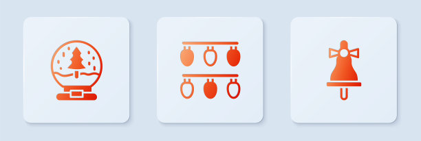 圣诞彩灯、雪景球和铃铛白色方块按钮矢量素材图片下载