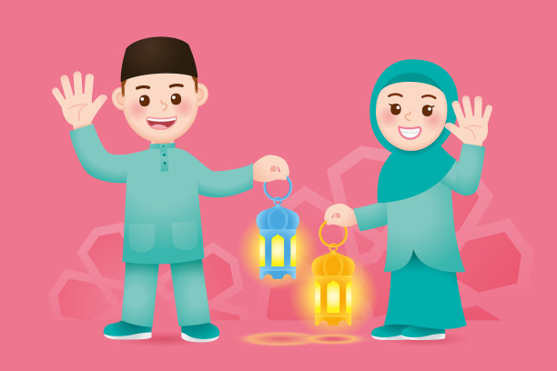 与朋友和家人一起点亮灯笼庆祝开斋节图片下载