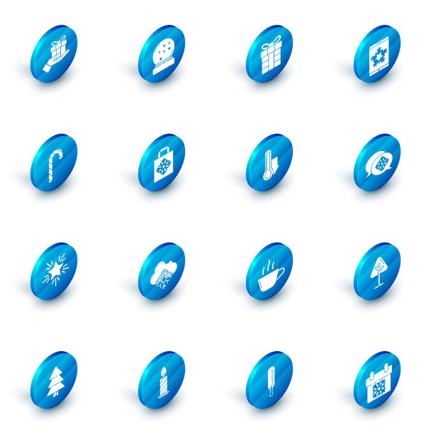 设置圣诞雪花球与落下的雪，在智能手机和雪花，甘蔗条纹，星星，纸购物袋，雪花语音气泡和气象温度计测量图标。向量图片下载