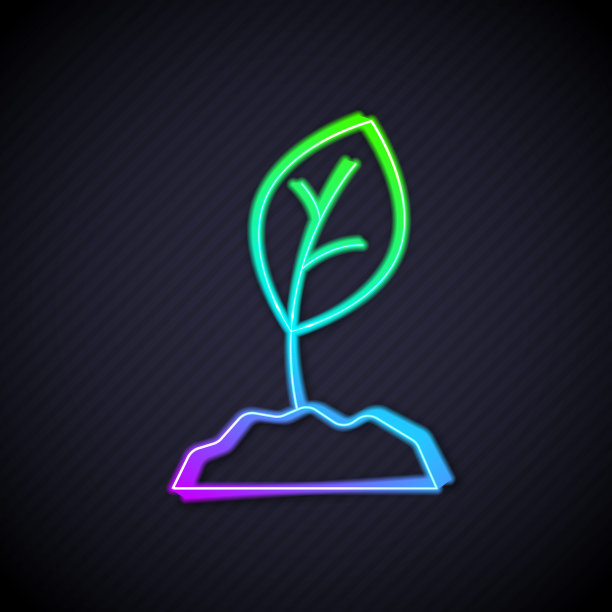 发光的霓虹灯线萌芽图标隔离在黑色背景上。种子和幼苗。叶子的迹象。叶自然。向量图片下载