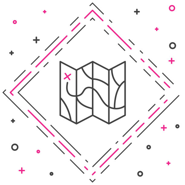 在白色背景上隔离的折叠地图图标。彩色轮廓概念。向量图片下载