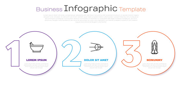 设置线臼和杵，卫星和航天飞机和火箭。业务信息图模板。向量图片下载