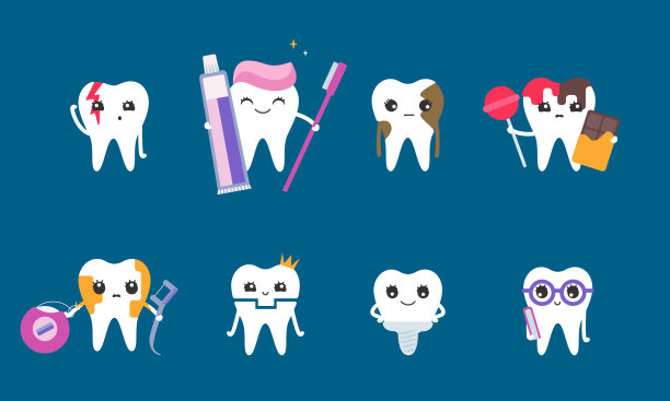 不同姿势的牙齿。图片下载