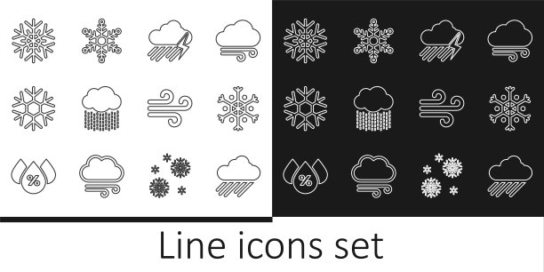 设置线云与雨，雪花，闪电，风和图标。向量图片下载