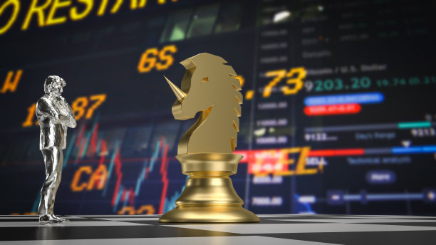 人与金独角兽国际象棋商业概念3d渲染图片下载