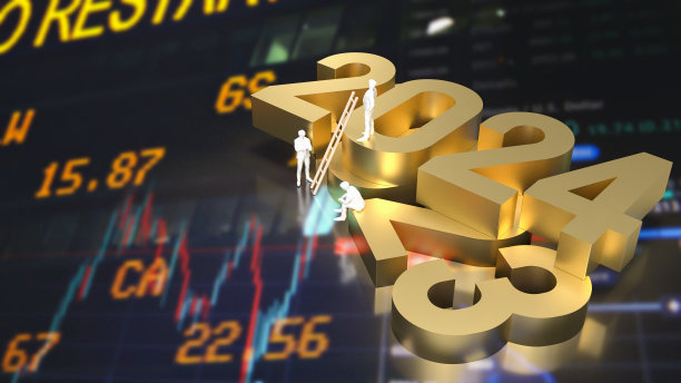 商业概念3d渲染的金号2023和2024图片下载