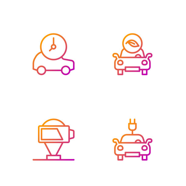 设置线路电动汽车，电池充电，和生态。渐变颜色图标。向量图片下载