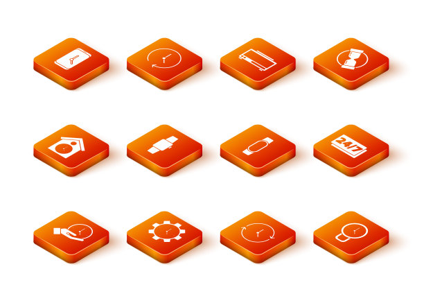 设置时钟，时间管理，复古墙手表，智能手表，和24小时图标。向量图片下载