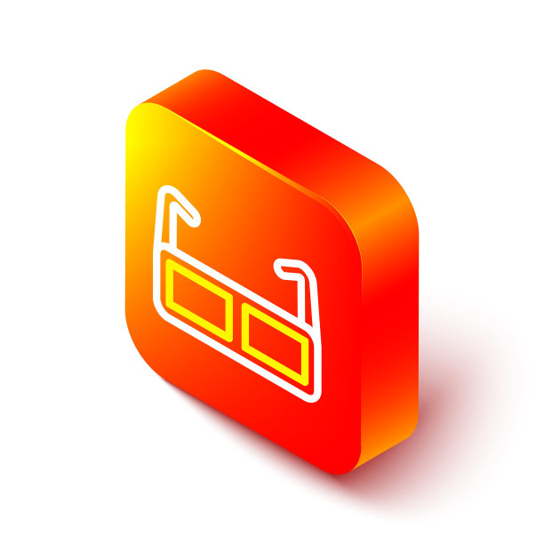 等距线眼镜图标孤立在白色背景。眼镜框符号。橙色方形按钮。向量图片下载