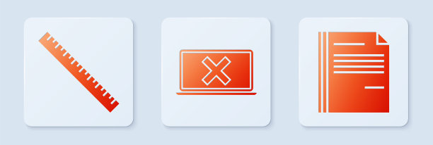 在屏幕上设置笔记本电脑和十字标记，标尺和文件文件。白色方形按钮。向量图片下载