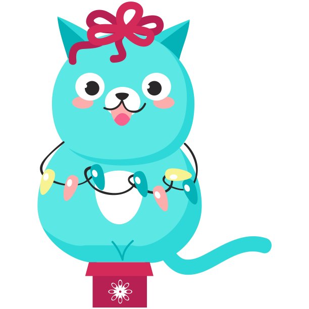 胖胖的圣诞猫在小礼盒矢量图标图片下载