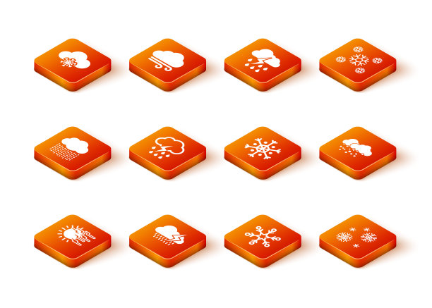 设置雾和太阳，云与雨闪电，雪花和图标。向量图片下载