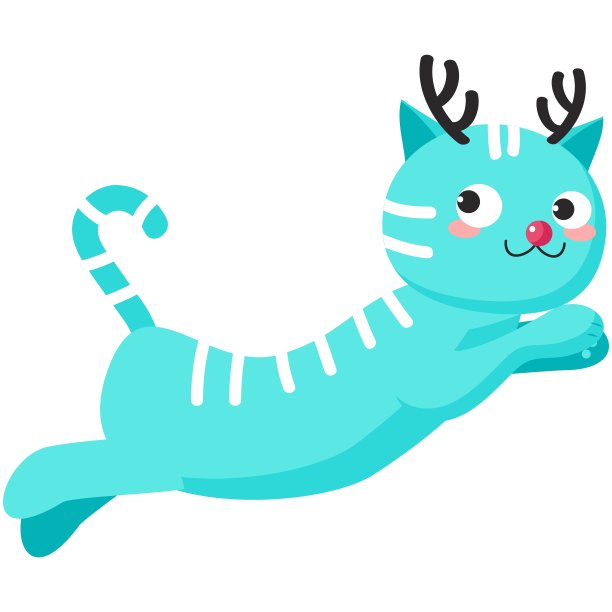 圣诞猫戴驯鹿角矢量图标图片下载