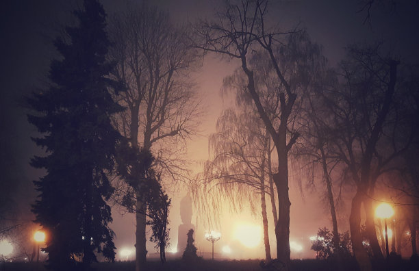 基辅舍甫琴科公园一个雾蒙蒙的夜晚的美丽照片图片下载