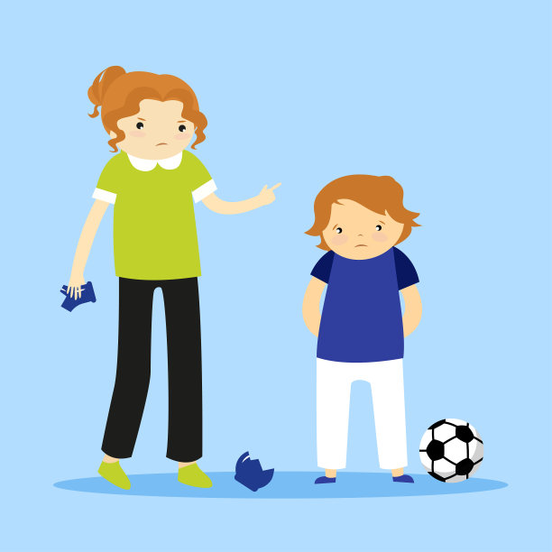 母亲因为儿子用球打碎了花瓶而责骂他图片下载