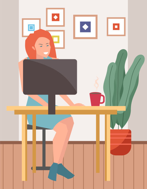 在家里工作的女性办公室女性角色图片下载