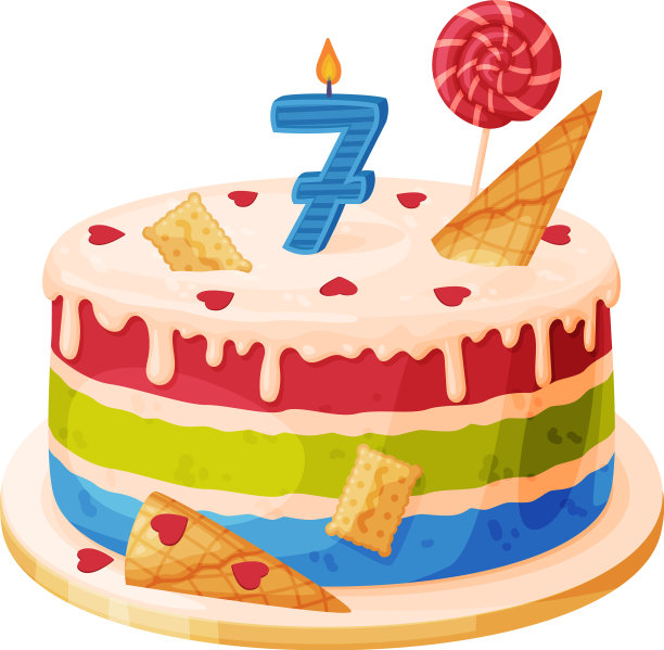 蜡烛上的生日蛋糕与7个数字年龄喜庆图片下载