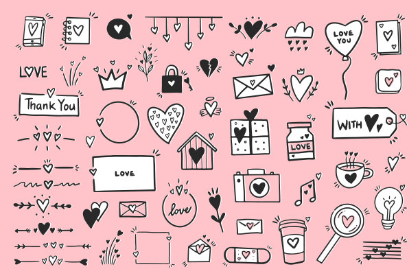 情人节涂鸦集孤立的白色图片下载