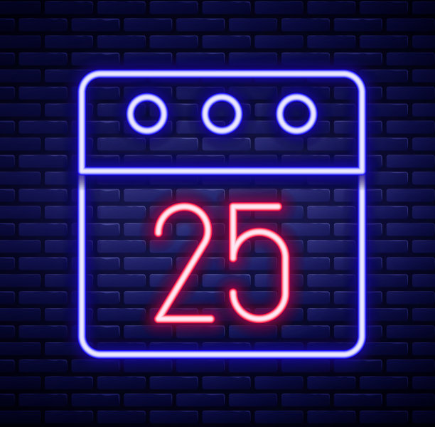 发光的霓虹灯线圣诞节日历图标图片下载