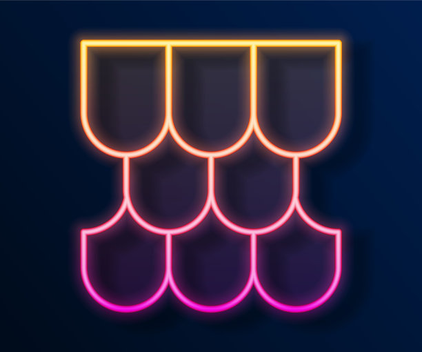 发光的霓虹灯线屋顶瓦图标隔离在黑色上图片下载