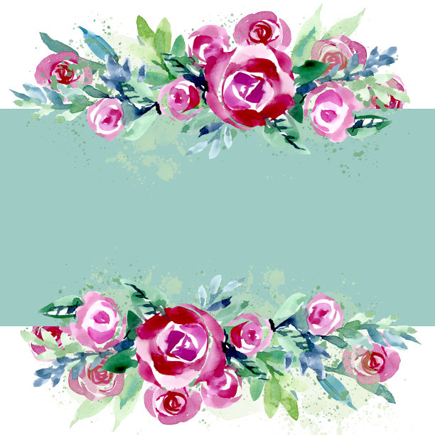 玫瑰花型设计。蓝绿色模板，玫瑰文本框架图片下载