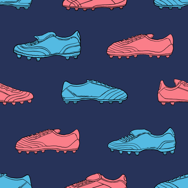 复古足球靴涂鸦无缝图案。卡通插图矢量插图背景。用于印刷，纺织，网页，家居装饰，时尚，表面，平面设计图片下载