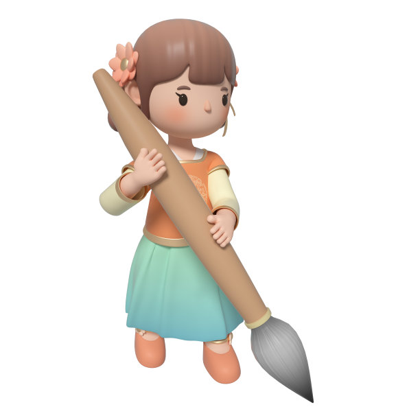 中国服装卡通女孩的3D渲染图片下载