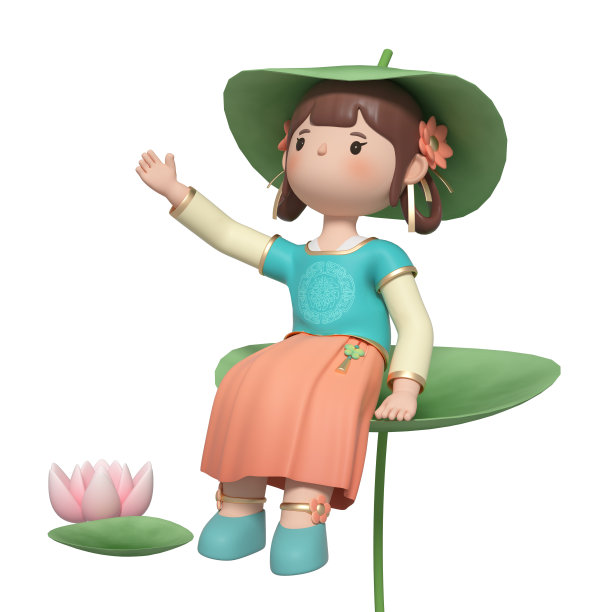 中国服装卡通女孩的3D渲染图片下载