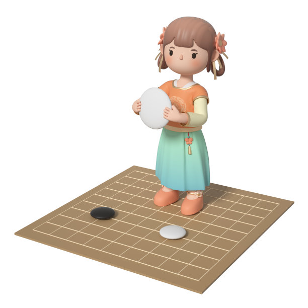 中国服装卡通女孩的3D渲染图片下载