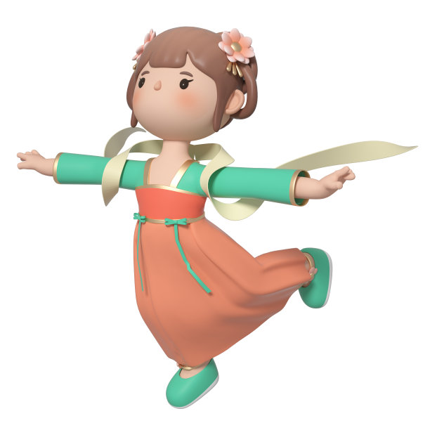 中国服装卡通女孩的3D渲染图片下载