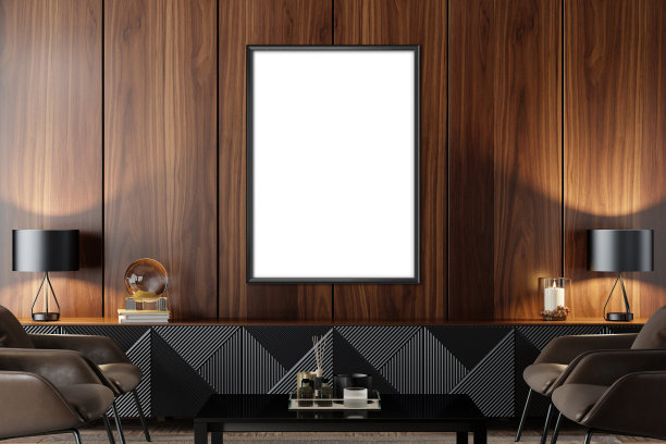 黑色豪华现代复古风格的客厅与空白的图像框架图片下载