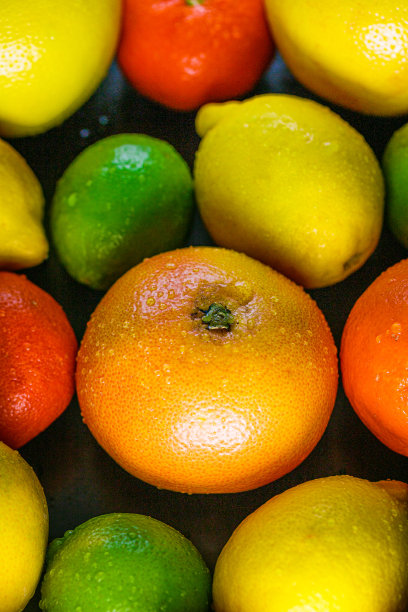 高视角新鲜柑橘水果排列图片下载