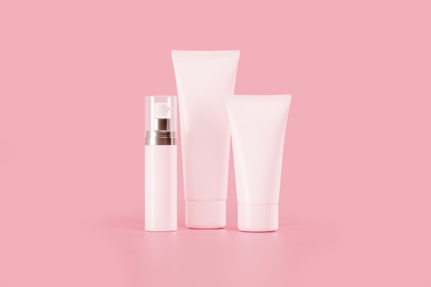 在粉红色的背景上模拟美容产品图片下载